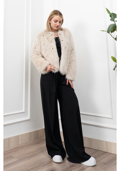 Inci Detaylı Peluş Kürk Mont Ceket 2602