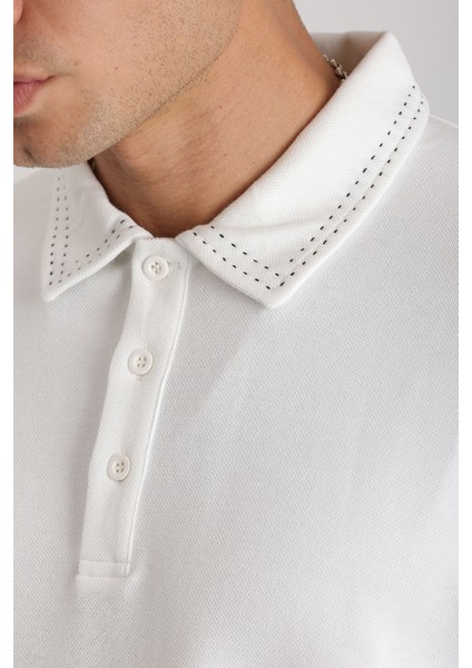 Yaka ve Kol Dikiş Detaylı Double Pike Kumaş Loose Fit Erkek Polo Yaka Tişört modelleri