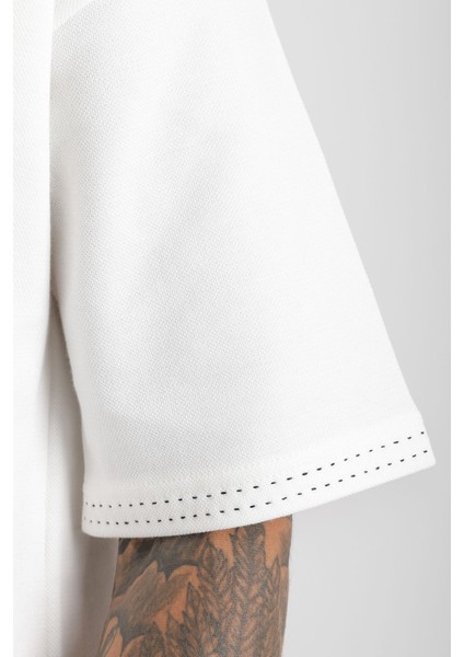 Yaka ve Kol Dikiş Detaylı Double Pike Kumaş Loose Fit Erkek Polo Yaka Tişört fırsatları