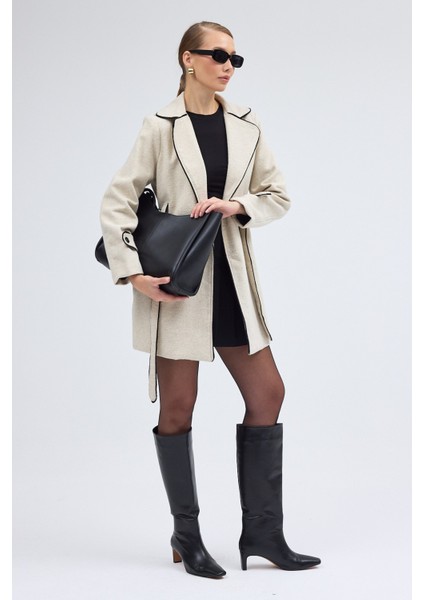 Kaşe Kadın Şık Yaka Kaban ve Kemer modelleri