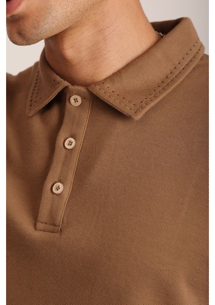 Yaka ve Kol Dikiş Detaylı Double Pike Kumaş Loose Fit Erkek Polo Yaka Tişört fırsatları