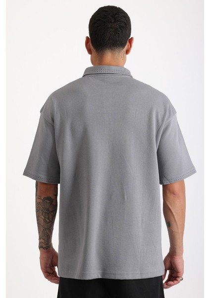Yaka ve Kol Dikiş Detaylı Double Pike Kumaş Loose Fit Erkek Polo Yaka Tişört modelleri