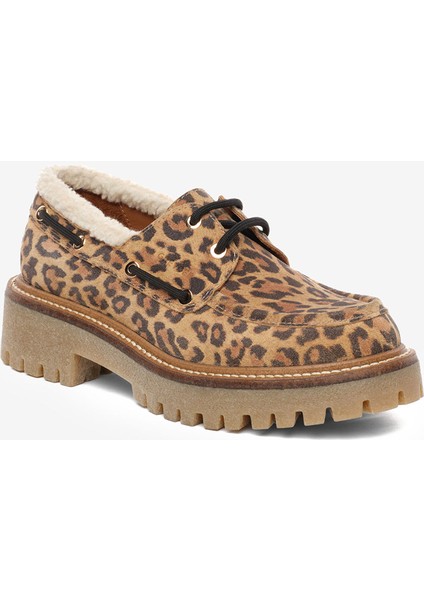 Kadın Leopar Hakiki Deri Loafer Ayakkabı 5K2CA35344