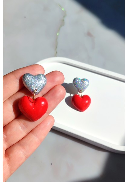 Deep Love Gri Simli Kırmızı Sallantılı Özel Tasarım Kalp Küpe fiyatları