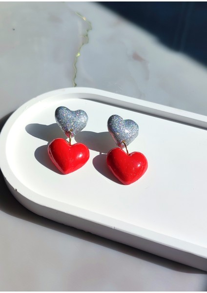 Deep Love Gri Simli Kırmızı Sallantılı Özel Tasarım Kalp Küpe fırsatları