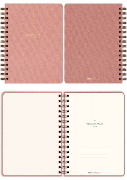 2026 Yılı A5 Keten Ajanda Spiralli 15X21 cm - 12 Aylık Pembe fiyatları