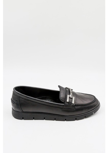 Kadın Hakiki Deri Tokalı Loafer Ayakkabı 25075610K - Siyah - 36