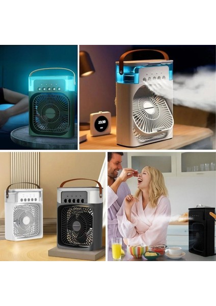 Taşınabilir 3 Farklı Mod Ayarlı 7 Farklı LED Işıklı Sulu Soğutmalı Taşınabilir Masaüstü USB Fan Vantilatör indirimleri