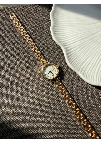 Retro Minimal Boncuk Kordon Vintage Kadın Kol Saati Gold