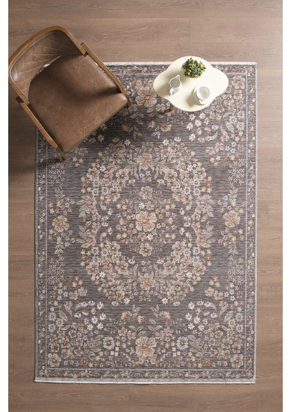 Frezia Floral Bambu Polyester Oturma Odası Salon Mutfak Halısı Eskitme Çiçekli Vintage Halı