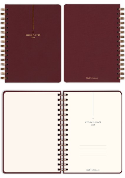 2026 Yılı A5 Keten Ajanda Spiralli 15X21 cm - 12 Aylık Bordo fiyatları