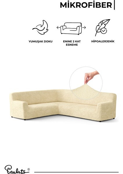 Lastikli Esnek ve Yıkanabilir Piliseli Vanilya Köşe Koltuk Kılıfı indirimleri