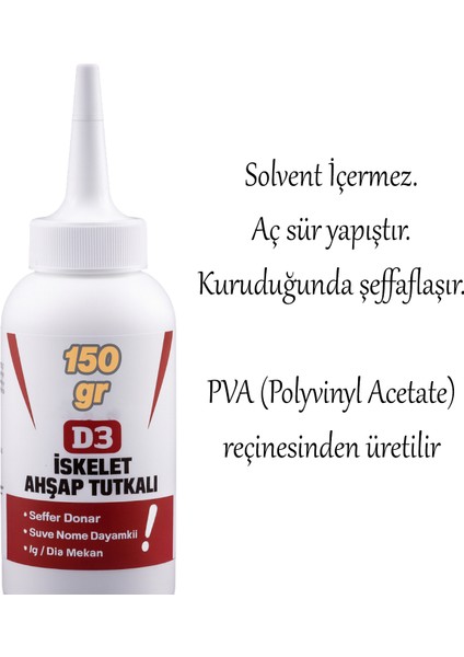 Iskelet Ahşap Tutkalı Hazır 150 Gram Şeffaf D3 Tahta Mdf Sunta Kumaş Kağıt Dıy Uygulama Yapıştırıcı indirimleri