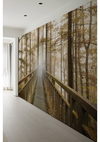 3D Köprü ve Orman Desenli Tek Parça Duvar Kağıdı fiyatları