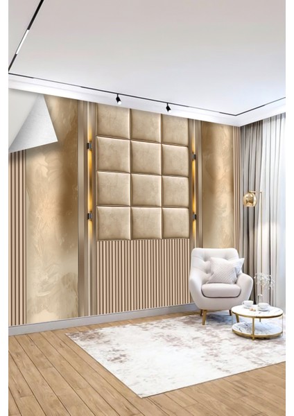 Bej Kare Panel Desenli Tek Parça Tekstil Duvar Kağıdı fiyatları