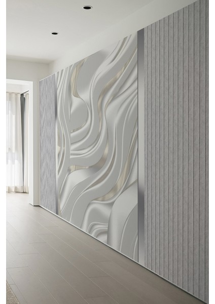 Ipeksi Dalga Desenli Beyaz Gümüş 3D Tekstil Duvar Kağıdı fiyatları