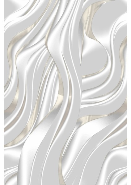 Ipeksi Dalga Desenli Beyaz Gümüş 3D Tekstil Duvar Kağıdı modelleri