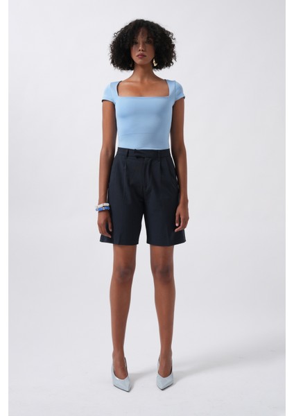 Pencere Detay Mini Dekolte Bebe Mavi Bluz fiyatları