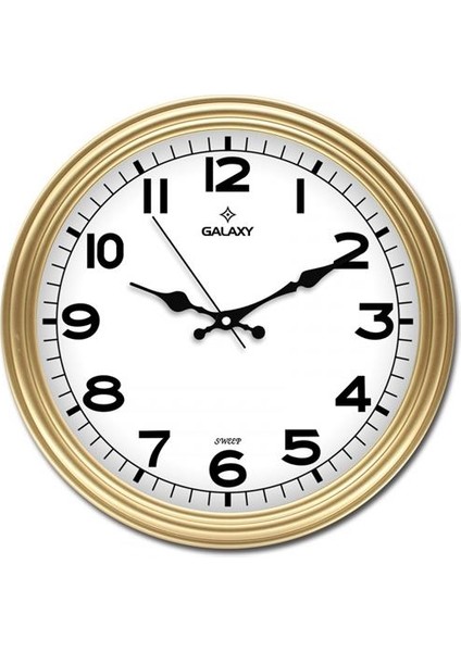 Duvar Saati Altın Sarısı Çerçeve ÇAP:30CM Akrilik Boyalı Abs Çerçeve Mineral Cam Sessiz Akar Makine Pvc Kadran Kadran Ölçüsü: 286MM