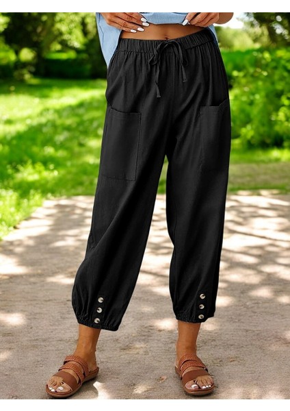 Düğme Detaylı Şık Keten Pantolon fiyatları