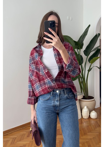 Çıtçıtlı Oduncu Gömlek- Bordo fırsatları