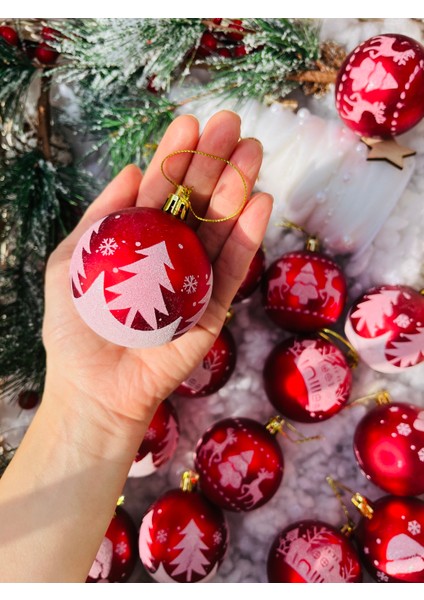 Yılbaşı Çam Ağacı Süsü Kırmızı Beyaz Desenli Motifli Top Süs 6 cm 16 Lı Paket Cici Top fiyatları