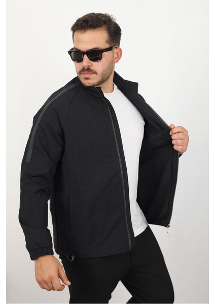 Erkek Relaxed Krinkıl Kumaş Baharlık & Yağmurluk Siyah Ceket modelleri