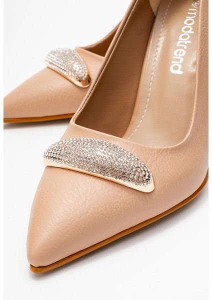 Taşlı Kadın Stiletto Ayakkabı Ten Cilt modelleri