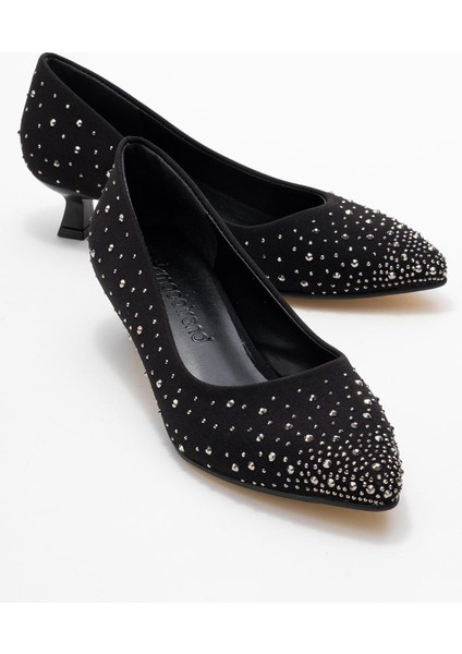 Kadın Taşlı Topuklu Ayakkabı Siyah Zra