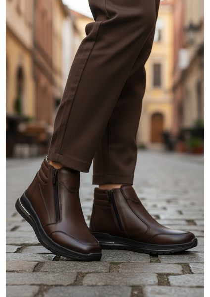 Kahve Hakiki Deri Fermuarlı Kaymaz Taban Kadın Bot 2004 Z modelleri
