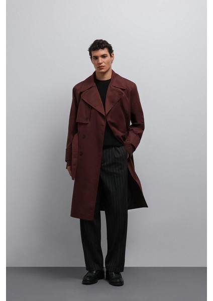 Bordo Relax Fit Erkek Trençkot