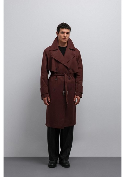 Bordo Relax Fit Erkek Trençkot fiyatları