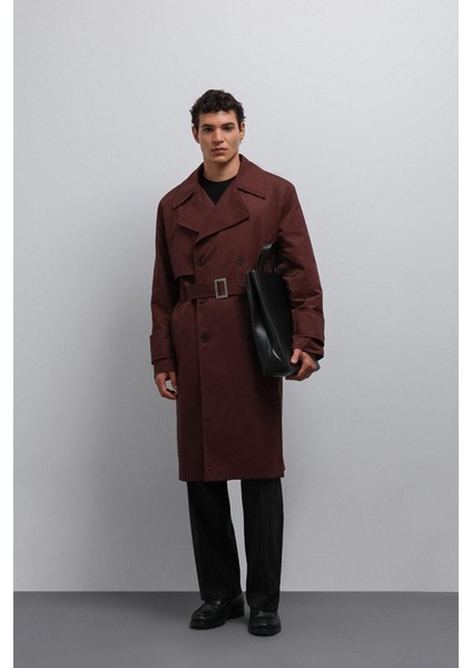 Bordo Relax Fit Erkek Trençkot modelleri