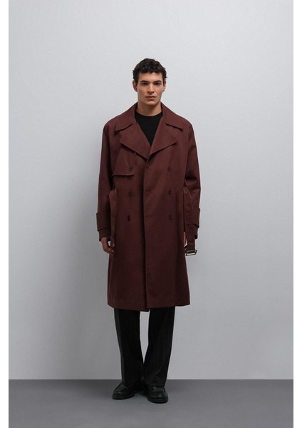 Bordo Relax Fit Erkek Trençkot fırsatları