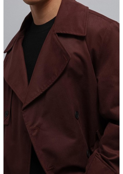 Bordo Relax Fit Erkek Trençkot indirimleri