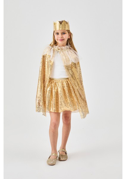Altın Payetli Kız Çocuk Parti Pelerini