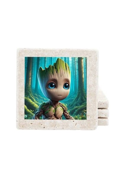 Baby Groot Basklı Taş Bardak Altlığı – Hobi Hediye