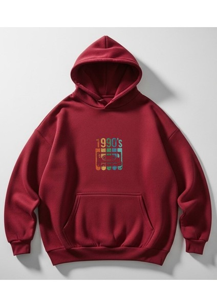 1990'S Tasarım Baskılı Siyah Oversize Unisex Kapüşonlu Sweatshirt Hoodie modelleri