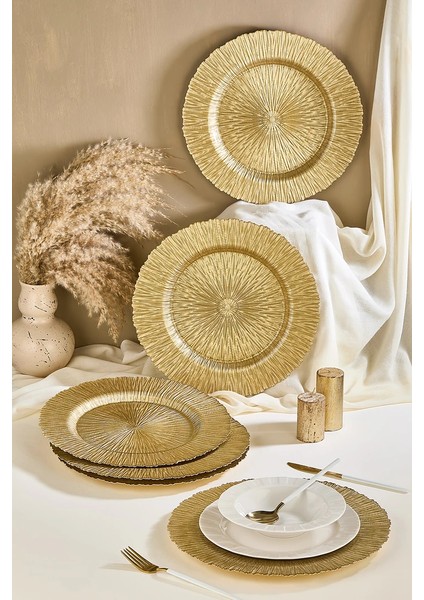 Victorian 6\'lı Gold Cam Supla Tabak Seti 32 cm