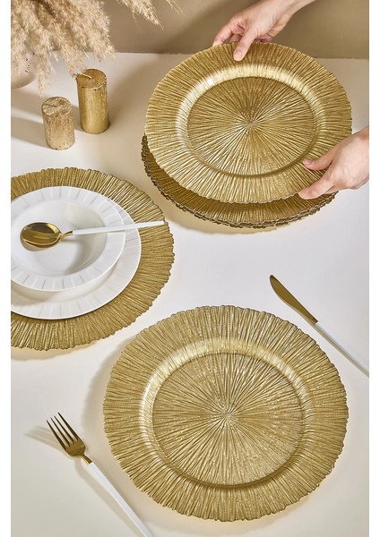 Victorian 6\'lı Gold Cam Supla Tabak Seti 32 cm fiyatları