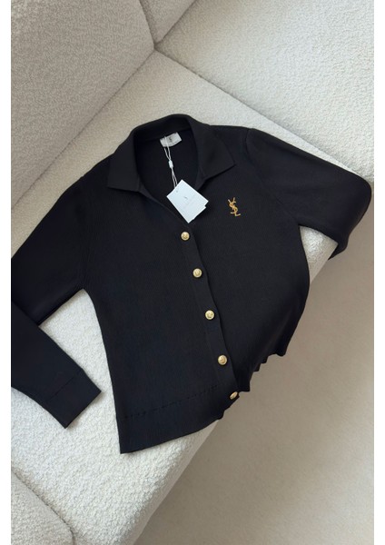 Polo Yaka Marka Nakışlı Orj Hırka- Siyah modelleri
