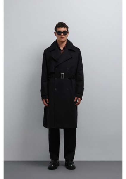 Siyah Relax Fit Erkek Trençkot fiyatları
