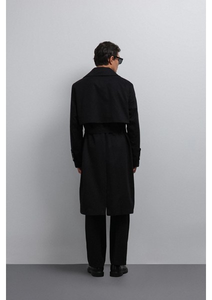 Siyah Relax Fit Erkek Trençkot indirimleri