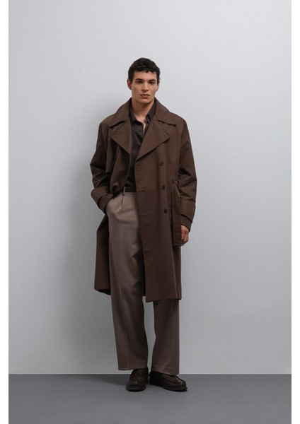 Kahve Relax Fit Erkek Trençkot