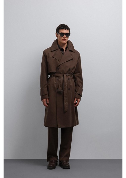 Kahve Relax Fit Erkek Trençkot modelleri