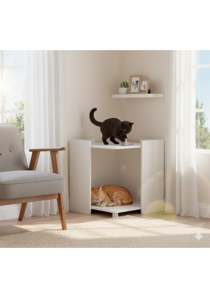 Milobox Komodin Çok Amaçlı Kedi Mobilyası Beyaz