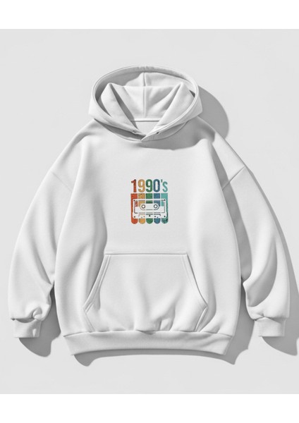 1990'S Tasarım Baskılı Siyah Oversize Unisex Kapüşonlu Sweatshirt Hoodie fırsatları