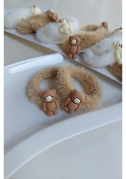 Ayıcık Figürlü Peluş Saç Tokası Lastik Toka 2 Adet modelleri