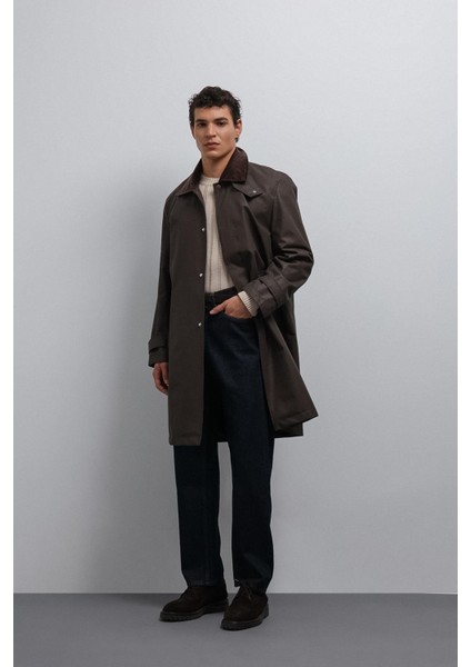 Kahve Kontrast Yaka Teknik Erkek Trençkot fiyatları