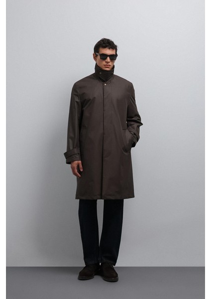 Kahve Kontrast Yaka Teknik Erkek Trençkot fırsatları